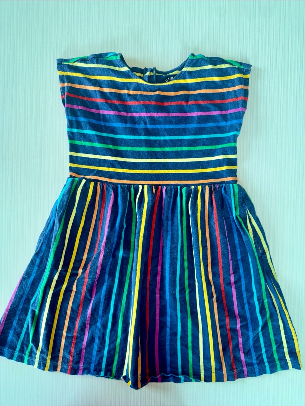 Primary Navy Multicolor Rainbow Stripe Casual Dress Girls 6/7